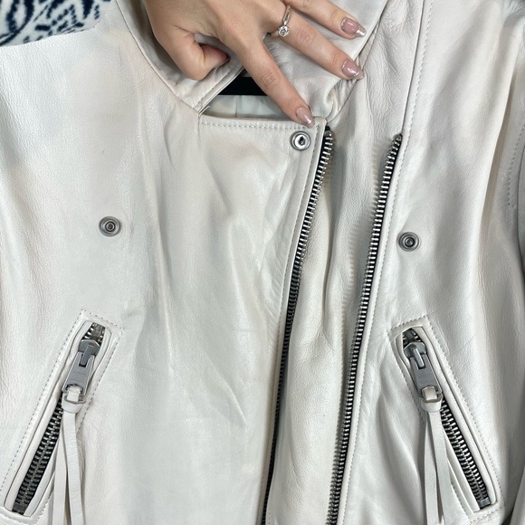 ALL SAINTS Anderson Sheepskin Leather Zip Front Biker Jacket White Size Small - Picture 15 of 16
